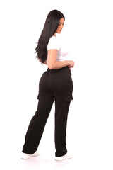 Wholesale Womens High Rise Straight Leg Cargo Pants - Black