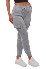 Wholesale Womens Soft Fleece Lined Cargo Sweatpants - Light Heather Gray