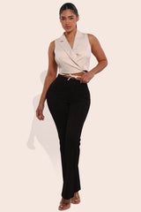 Wholesale Womens High Waist Front Seam Flare Pants - Black