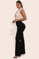 Wholesale Womens High Waist Front Seam Flare Pants - Black