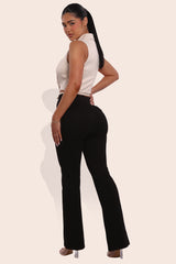 Wholesale Womens High Waist Front Seam Flare Pants - Black