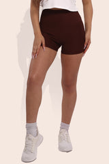 Wholesale Womens Rib Knit High Waist Hot Shorts - Chocolate Brown