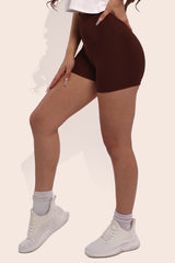 Wholesale Womens Rib Knit High Waist Hot Shorts - Chocolate Brown