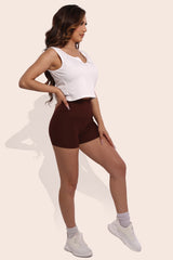 Wholesale Womens Rib Knit High Waist Hot Shorts - Chocolate Brown