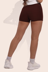 Wholesale Womens Rib Knit High Waist Hot Shorts - Chocolate Brown