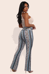 Wholesale Womens High Waist Buttery Soft Flare Palazzo Pants - White, Light Blue, Green, Pink Boho Print