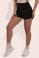 Wholesale Womens Rib Knit High Waist Hot Shorts - Black