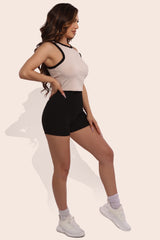 Wholesale Womens Rib Knit High Waist Hot Shorts - Black