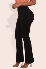 Wholesale Womens High Waist Tummy Control Boot Cut Flare Pants - Black