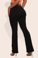 Wholesale Womens High Waist Tummy Control Boot Cut Flare Pants - Black