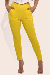 Wholesale Womens High Waist Sculpting Treggings With Front Pockets - Yellow