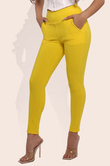 Wholesale Womens High Waist Sculpting Treggings With Front Pockets - Yellow