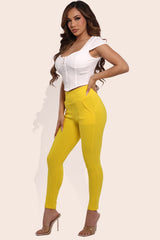 Wholesale Womens High Waist Sculpting Treggings With Front Pockets - Yellow