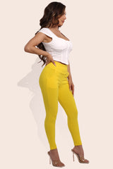 Wholesale Womens High Waist Sculpting Treggings With Front Pockets - Yellow