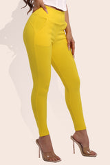 Wholesale Womens High Waist Sculpting Treggings With Front Pockets - Yellow