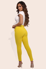 Wholesale Womens High Waist Sculpting Treggings With Front Pockets - Yellow