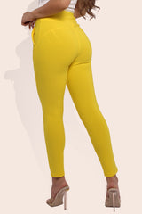 Wholesale Womens High Waist Sculpting Treggings With Front Pockets - Yellow