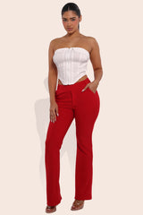 Wholesale Womens High Rise Pull On Scultping Flare Pants - Red