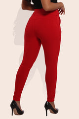 Wholesale Womens High Waist Sculpting Treggings With Front Pockets - Red