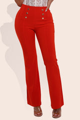 Wholesale Womens High Waist Sculpting Flare Pants With Metal Button Waist Detail - Vermilion