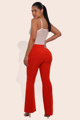 Wholesale Womens High Waist Sculpting Flare Pants With Metal Button Waist Detail - Vermilion