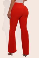 Wholesale Womens High Waist Sculpting Flare Pants With Metal Button Waist Detail - Vermilion