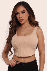 Wholesale Womens Cropped Corset Seam Tank Tops - Taupe