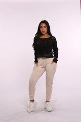 Wholesale Womens Off Shoulder Pullover Sweater - Black