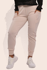 Wholesale Womens Tricot High Waist Slim Fit Joggers - Beige