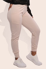 Wholesale Womens Tricot High Waist Slim Fit Joggers - Beige