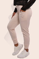 Wholesale Womens Tricot High Waist Slim Fit Joggers - Beige