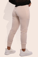 Wholesale Womens Tricot High Waist Slim Fit Joggers - Beige