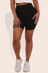 Wholesale Womens Tummy Control Biker Shorts With Side Pockets - Black