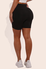 Wholesale Womens Tummy Control Biker Shorts With Side Pockets - Black