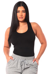 Wholesale Womens Rib Knit Racerback Fitted Tank Tops - Black