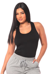 Wholesale Womens Rib Knit Racerback Fitted Tank Tops - Black