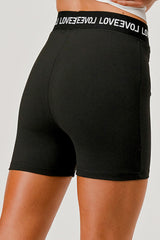 Wholesale Womens Elastic Waistband Sports Shorts With Wording - Black