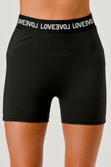 Wholesale Womens Elastic Waistband Sports Shorts With Wording - Black