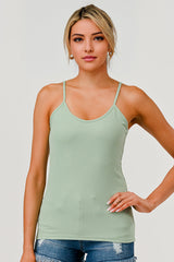 Wholesale Womens 2-Pack Rib Knit Cami Tank Tops - Black, Green Cactus