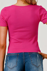 Wholesale Womens Rib Knit Square Neckline Short Sleeve Tops - Fuchsia