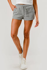 Wholesale Womens Soft Waffle Textured Drawstring Shorts - Gray