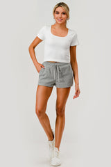 Wholesale Womens Soft Waffle Textured Drawstring Shorts - Gray