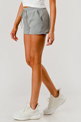 Wholesale Womens Soft Waffle Textured Drawstring Shorts - Gray