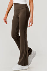 Wholesale Womens High Waist Soft Brushed Stretch Knit Flare Pants - Chocolate Brown