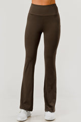 Wholesale Womens High Waist Soft Brushed Stretch Knit Flare Pants - Chocolate Brown