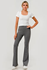 Wholesale Womens High Waist french Terry Flare Pants - Heather Charcoal