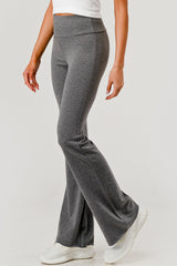 Wholesale Womens High Waist french Terry Flare Pants - Heather Charcoal