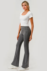 Wholesale Womens High Waist french Terry Flare Pants - Heather Charcoal