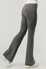 Wholesale Womens High Waist french Terry Flare Pants - Heather Charcoal