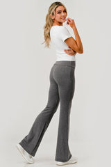 Wholesale Womens High Waist french Terry Flare Pants - Heather Charcoal